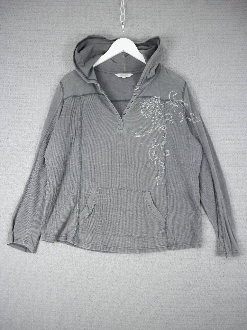 AE Sport Waffle Knit Rhinestone Rose Thin Cotton Hoodie 1X